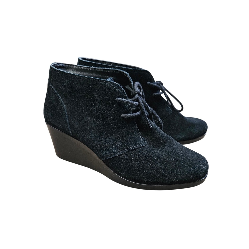 Crocs Dual Comfort Black Suede Leigh Wedge Lace Bootie Womens Size 8